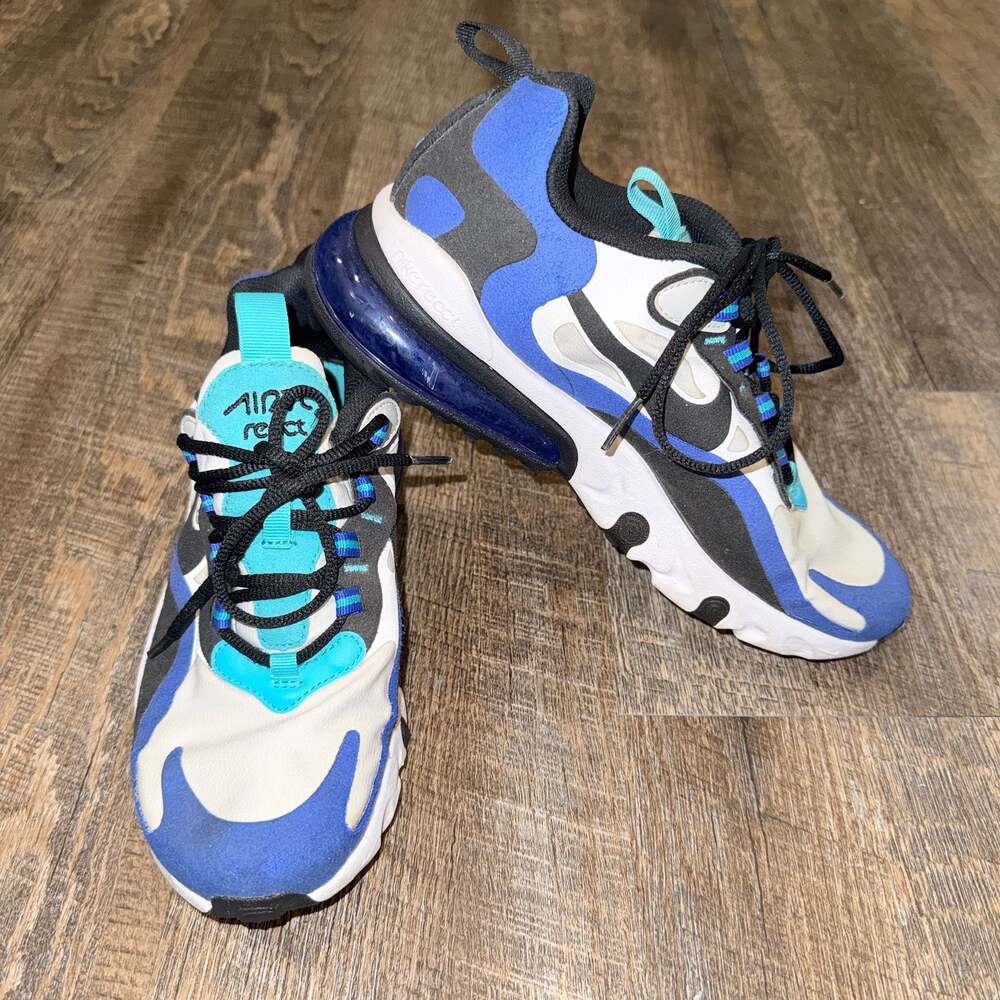 Nike Air Max 270 React Sneakers White Blue Black BQ0103-105 size 4.5 big kids